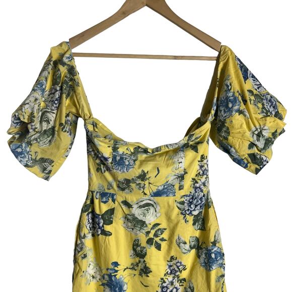 J.O.A. Yellow Floral Balloon Sleeve Off The Shoulder Mini Dress XS - Picture 12 of 14